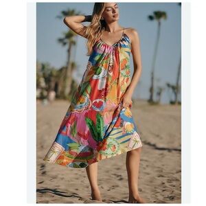 NWT Farm Rio Summer Picnic Beach Tropical Sleeveless Midi Dress w/ Belt, M